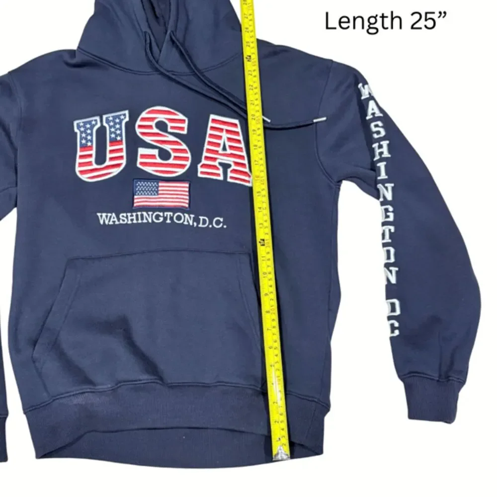 USA Washington DC Hoodie American Flag Embroidered Navy Adult M Patriotic